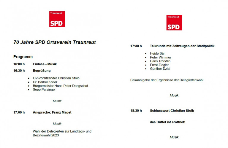 Programm 70 Jahre SPD Traunreut